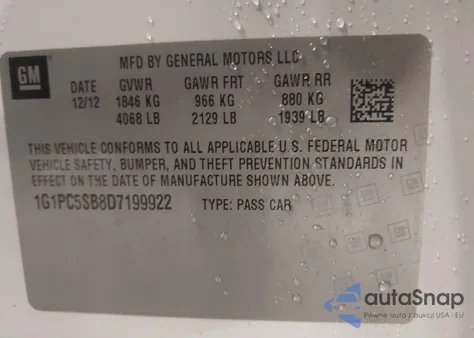 2013 Chevrolet Cruze 1Lt Auto from USA, damaged, VIN 1G1PC5SB8D7199922